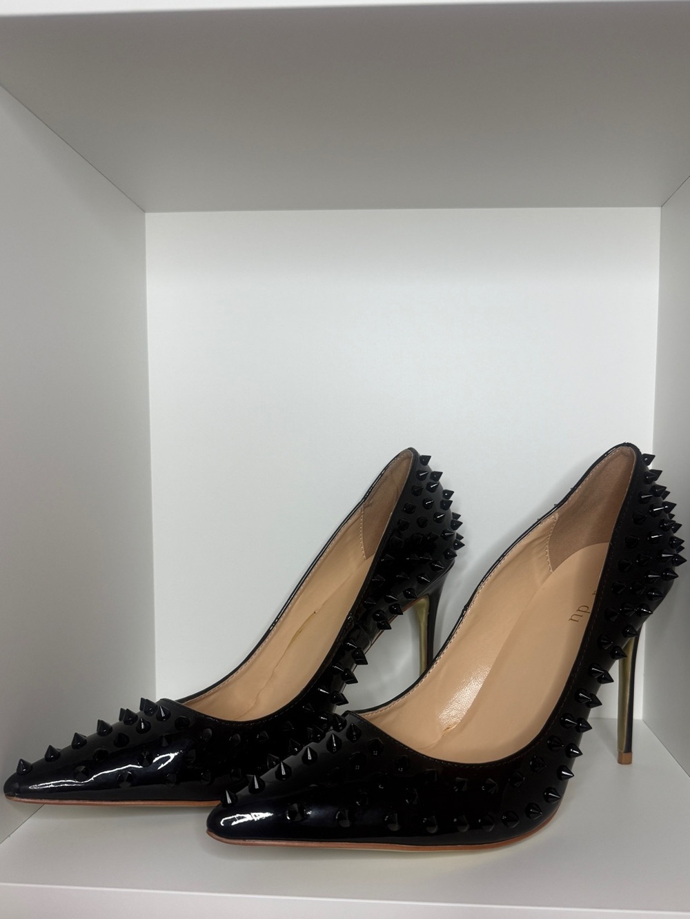 Black Patent Stilettos with Spike Detail